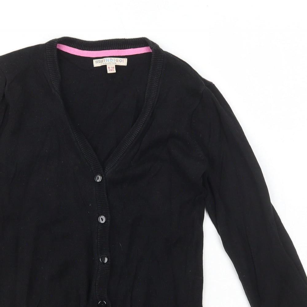 Indigo Girls Black V-Neck  Cotton Cardigan Jumper Size 9-10 Years  Button - Marks and Spencer