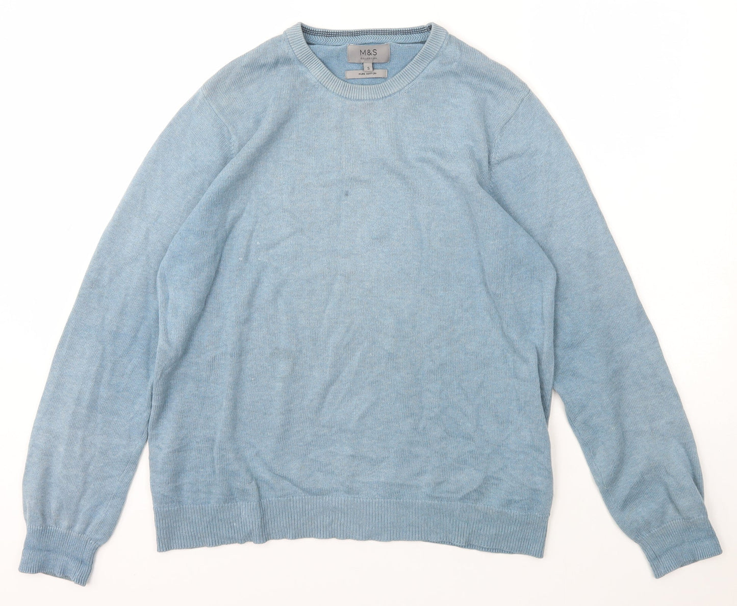 Marks and Spencer Mens Blue Crew Neck  Cotton Pullover Jumper Size S