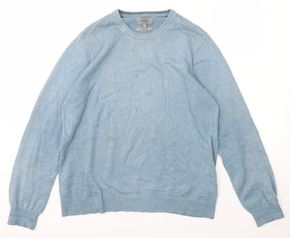 Marks and Spencer Mens Blue Crew Neck  Cotton Pullover Jumper Size S