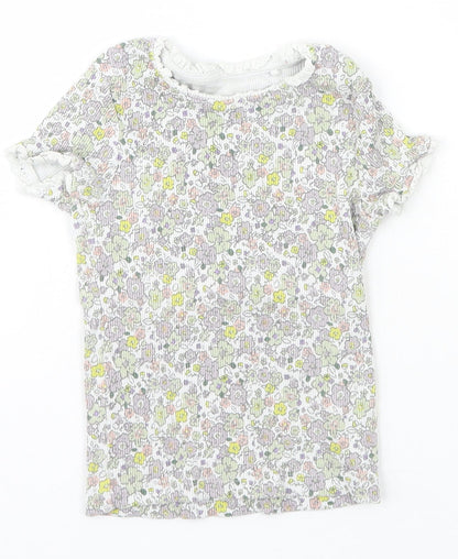 George Girls Ivory Floral Cotton Basic T-Shirt Size 4-5 Years Crew Neck Pullover