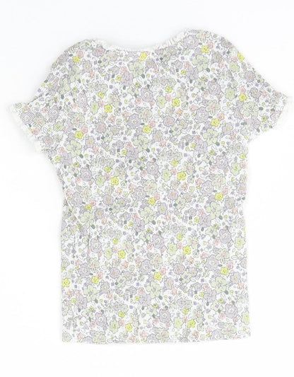 George Girls Ivory Floral Cotton Basic T-Shirt Size 4-5 Years Crew Neck Pullover