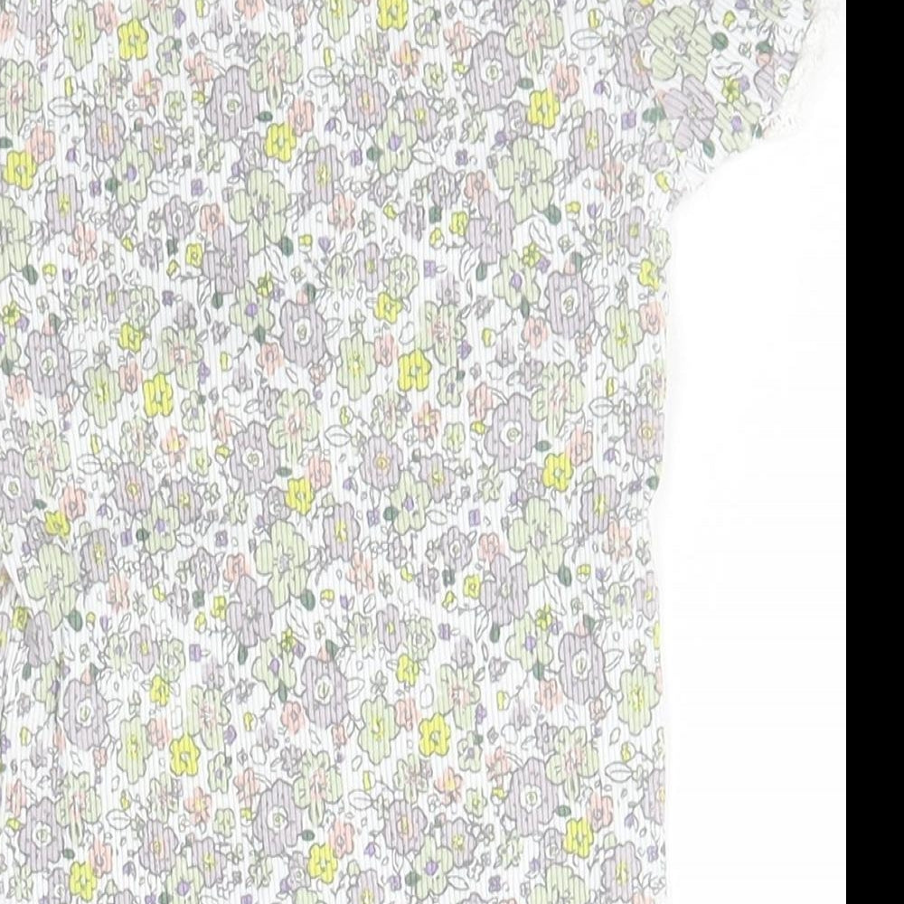 George Girls Ivory Floral Cotton Basic T-Shirt Size 4-5 Years Crew Neck Pullover