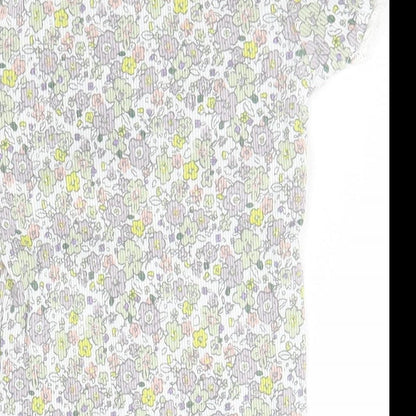 George Girls Ivory Floral Cotton Basic T-Shirt Size 4-5 Years Crew Neck Pullover