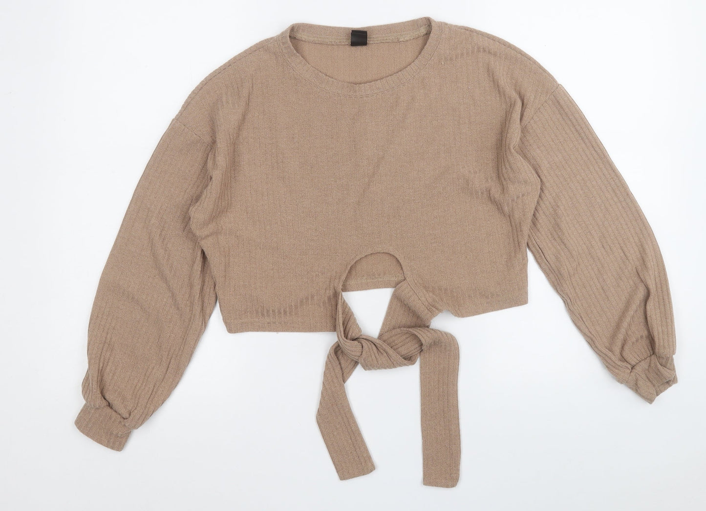 SheIn Womens Brown  Polyester Wrap T-Shirt Size S Round Neck