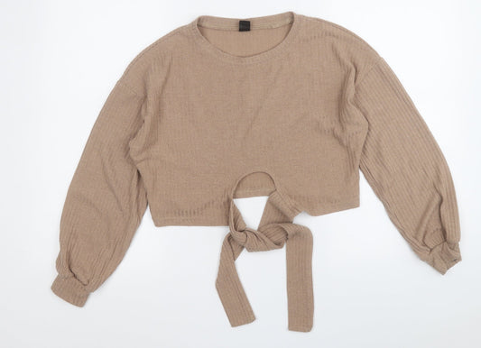 SheIn Womens Brown  Polyester Wrap T-Shirt Size S Round Neck