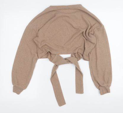 SheIn Womens Brown  Polyester Wrap T-Shirt Size S Round Neck