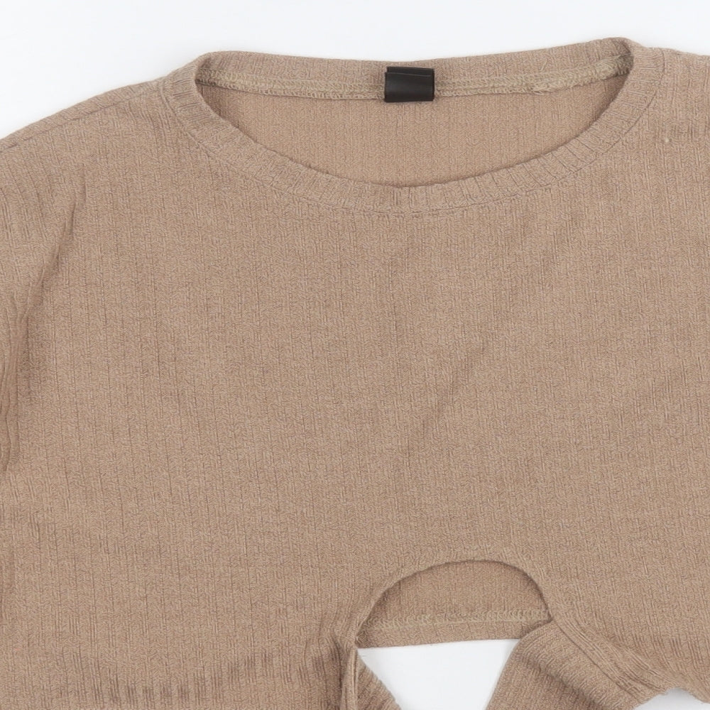 SheIn Womens Brown  Polyester Wrap T-Shirt Size S Round Neck