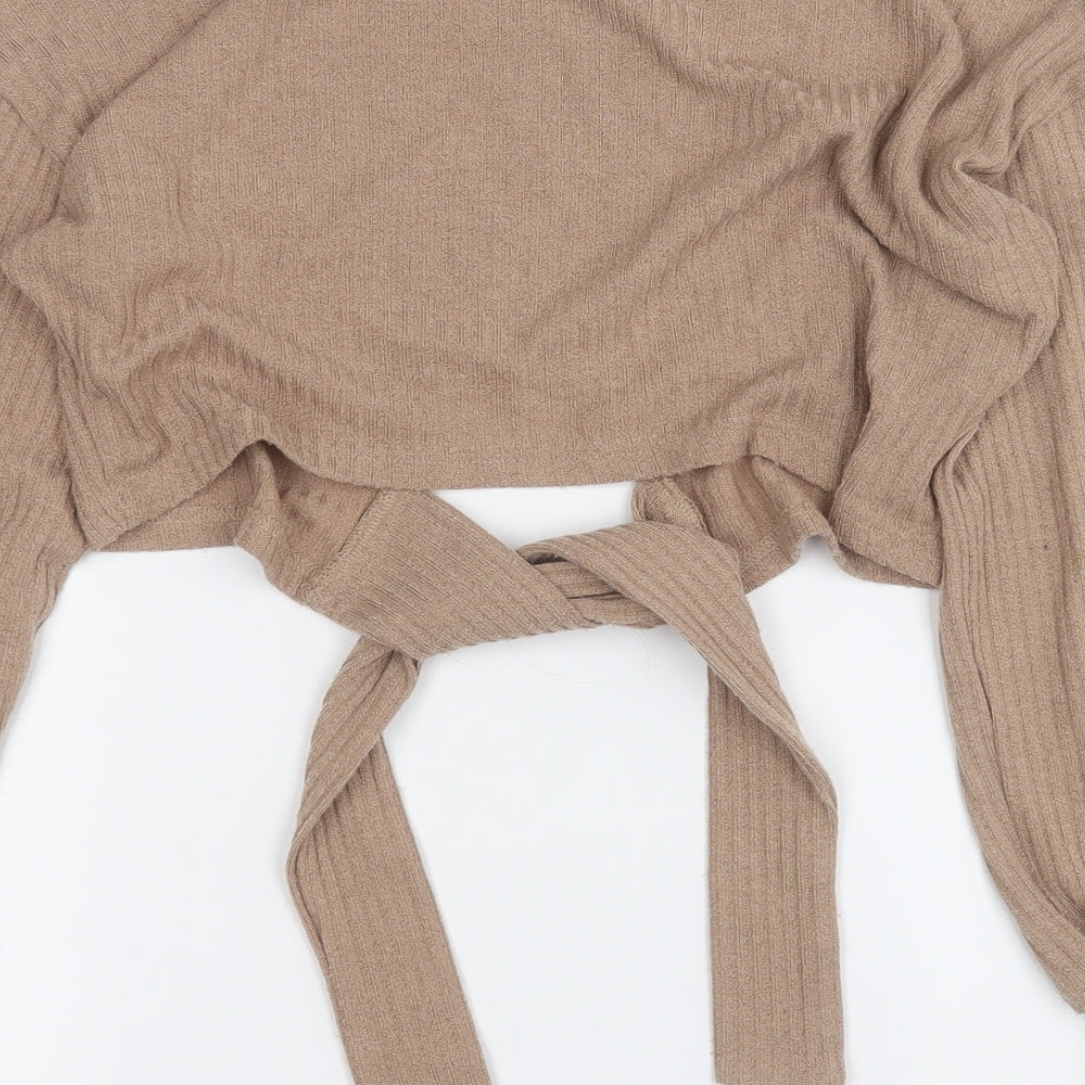 SheIn Womens Brown  Polyester Wrap T-Shirt Size S Round Neck