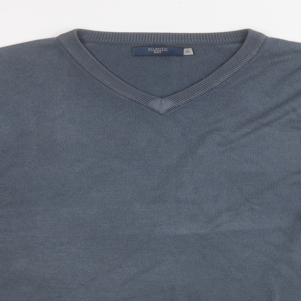 Atlantic Bay Mens Blue Round Neck  Acrylic Pullover Jumper Size XL