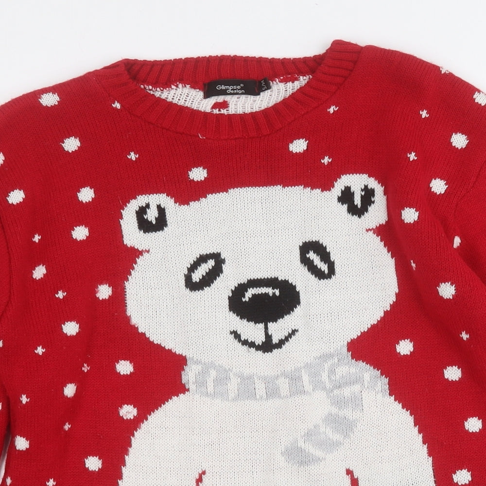 Womens UK Size S Glimpse Design Red Pullover Jumper