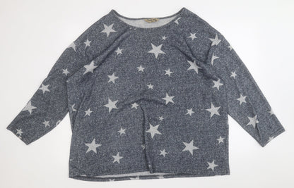 poetic soul  Womens Grey Round Neck Geometric Polyester Pullover Jumper Size XL   - Stars
