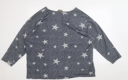 poetic soul  Womens Grey Round Neck Geometric Polyester Pullover Jumper Size XL   - Stars
