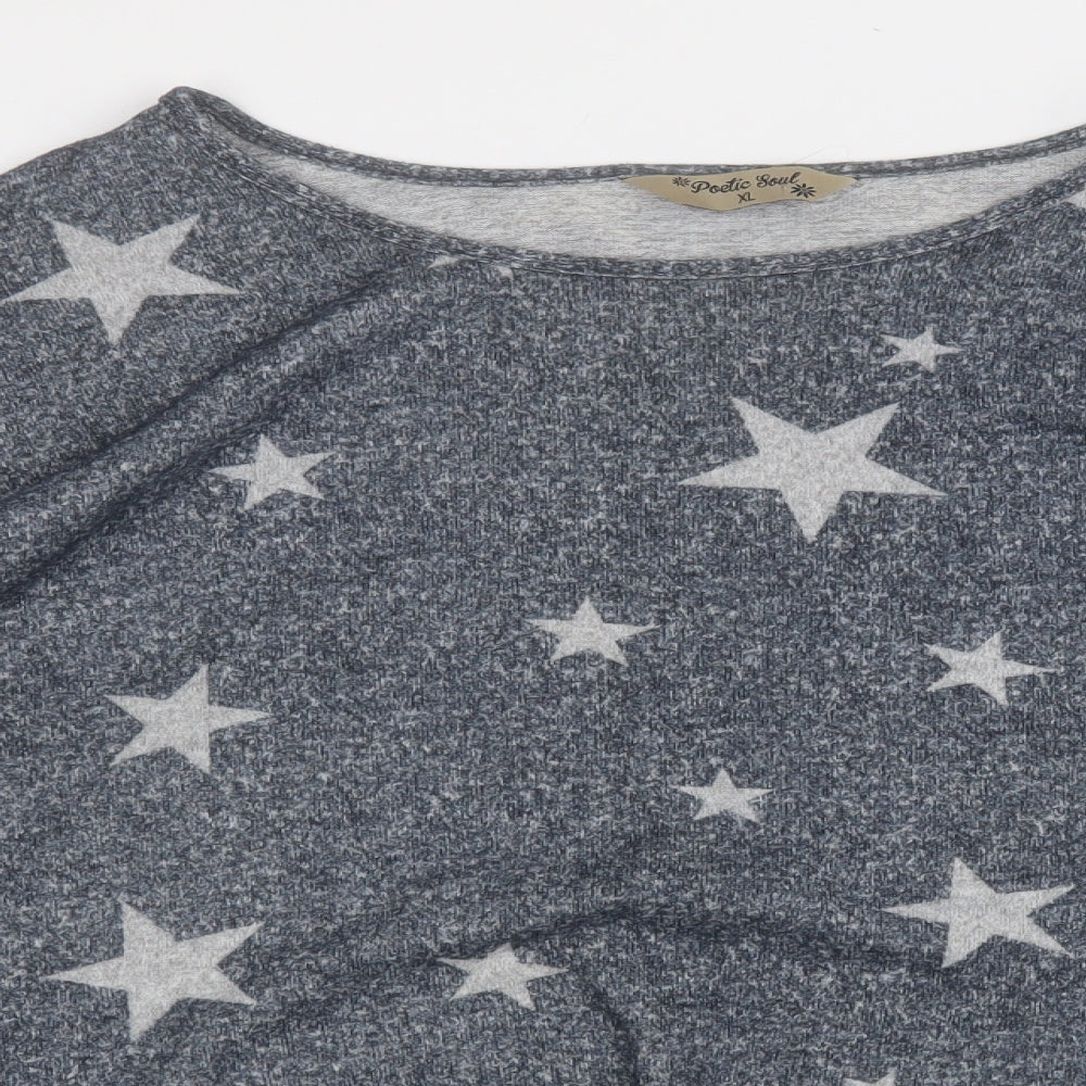 poetic soul  Womens Grey Round Neck Geometric Polyester Pullover Jumper Size XL   - Stars
