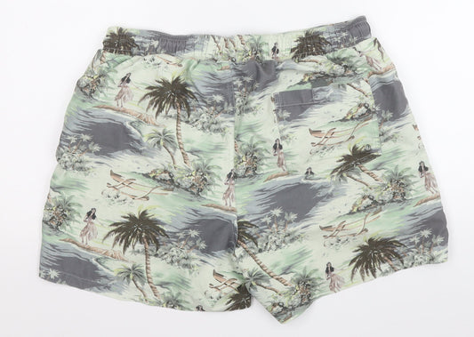 TU Mens Green Geometric Polyester Sweat Shorts Size M  Regular