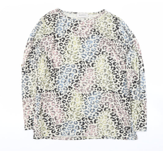 BASSINI Womens Ivory Round Neck Animal Print Jute Pullover Jumper Size M