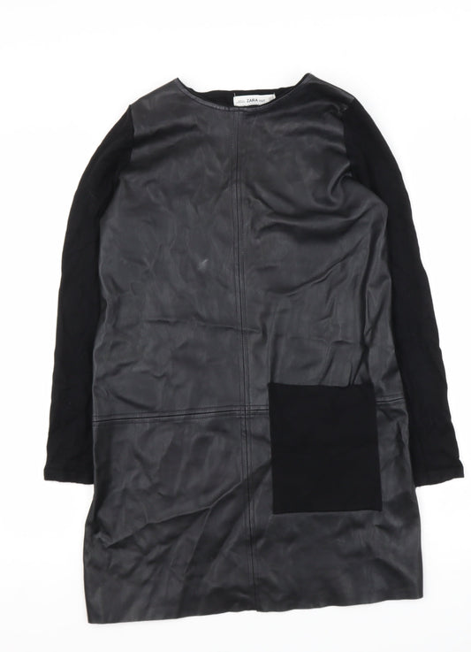 Zara Knit Womens Black  Polyester Shift  Size S  Round Neck