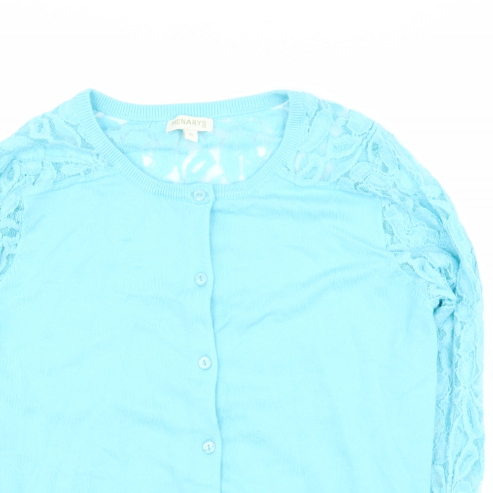 menarys Womens Blue Round Neck  Viscose Cape Jumper Size M