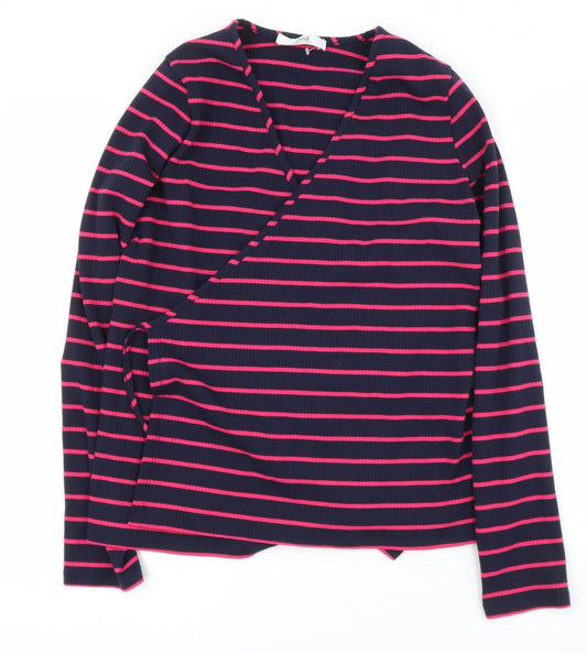 find. Womens Blue V-Neck Striped Polyester Wrap Jumper Size L
