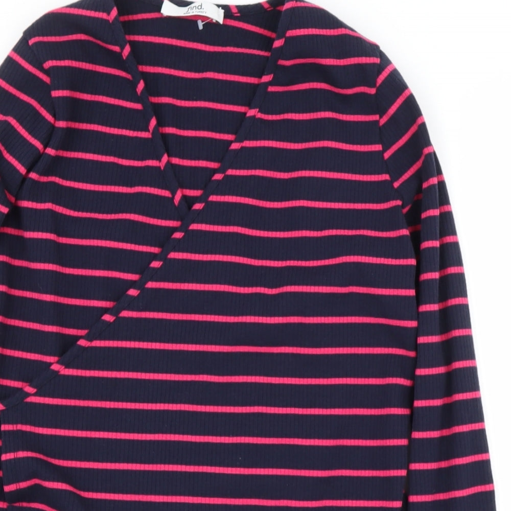 find. Womens Blue V-Neck Striped Polyester Wrap Jumper Size L