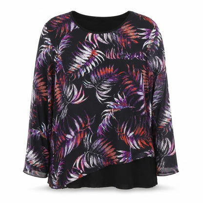 Bassini Womens Black  Polyester Basic Blouse Size 14 Round Neck