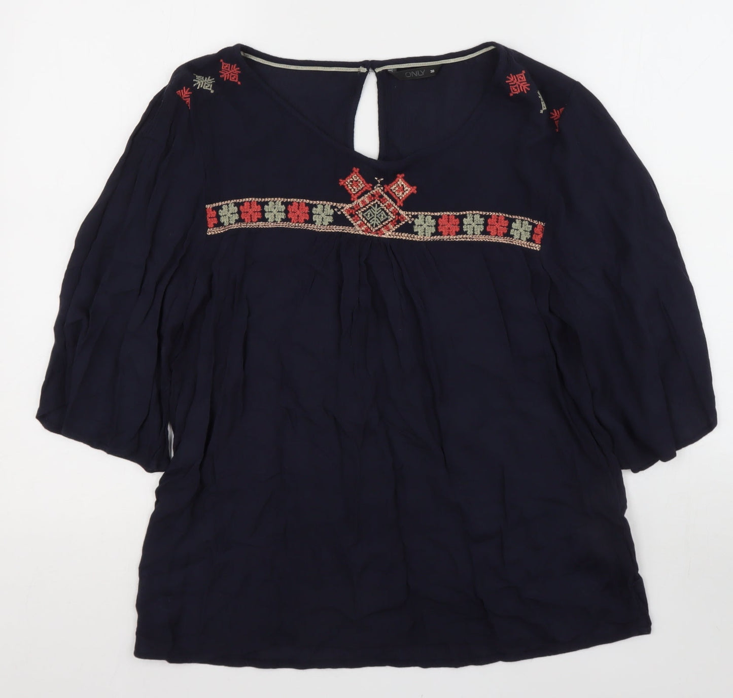 Only Womens Black  Viscose Basic Blouse Size 12 Round Neck