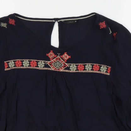 Only Womens Black  Viscose Basic Blouse Size 12 Round Neck