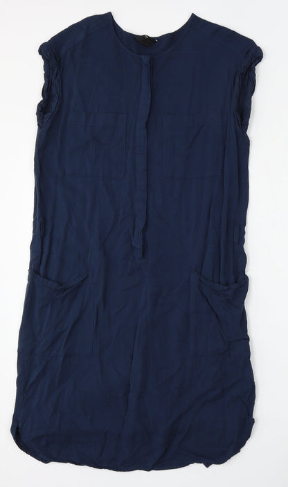 H&M Womens Blue  Viscose Pencil Dress  Size 10  Round Neck
