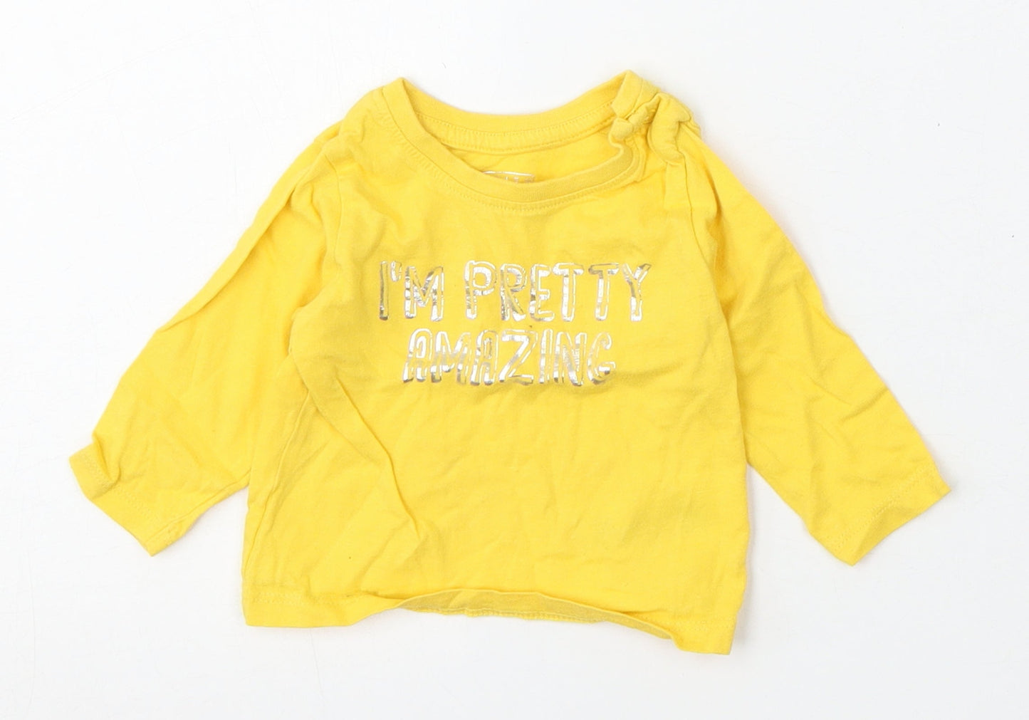 Primark Boys Yellow  Cotton Basic T-Shirt Size 0-3 Months Round Neck