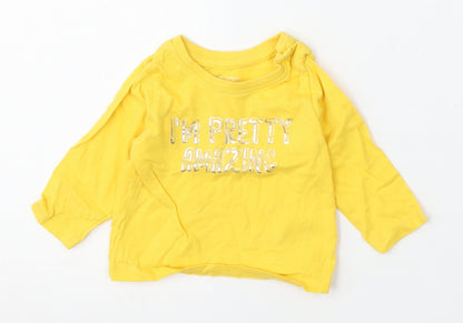 Primark Boys Yellow  Cotton Basic T-Shirt Size 0-3 Months Round Neck
