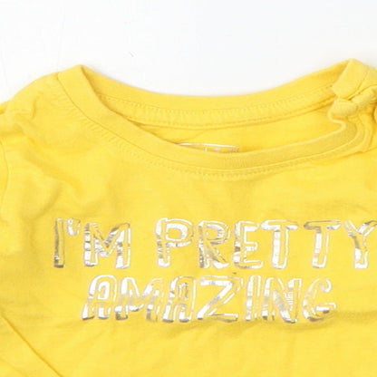 Primark Boys Yellow  Cotton Basic T-Shirt Size 0-3 Months Round Neck