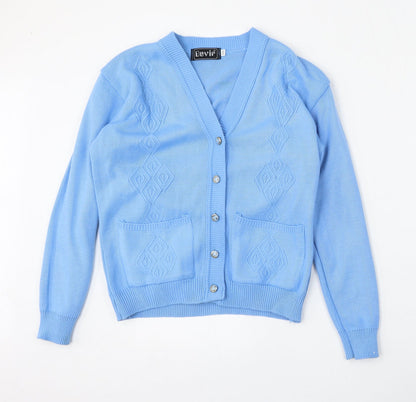 Duvir Womens Blue V-Neck  Acrylic Cardigan Jumper Size S