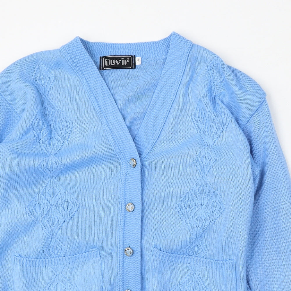 Duvir Womens Blue V-Neck  Acrylic Cardigan Jumper Size S