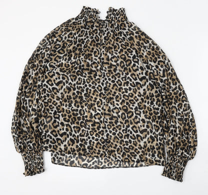 Primark Womens Multicoloured Animal Print Polyester Basic Blouse Size 10 Mock Neck