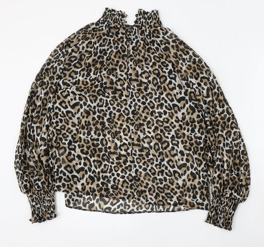 Primark Womens Multicoloured Animal Print Polyester Basic Blouse Size 10 Mock Neck