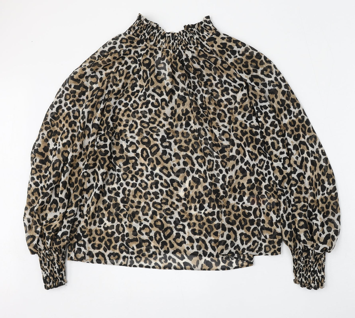 Primark Womens Multicoloured Animal Print Polyester Basic Blouse Size 10 Mock Neck