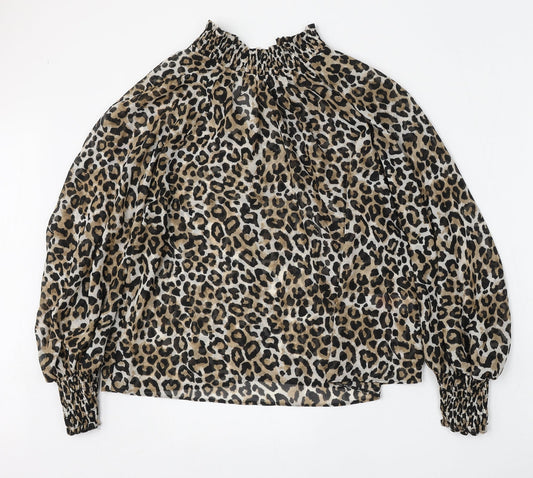Primark Womens Multicoloured Animal Print Polyester Basic Blouse Size 10 Mock Neck