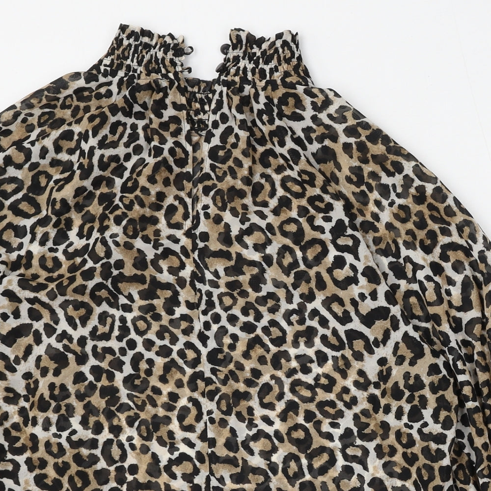 Primark Womens Multicoloured Animal Print Polyester Basic Blouse Size 10 Mock Neck