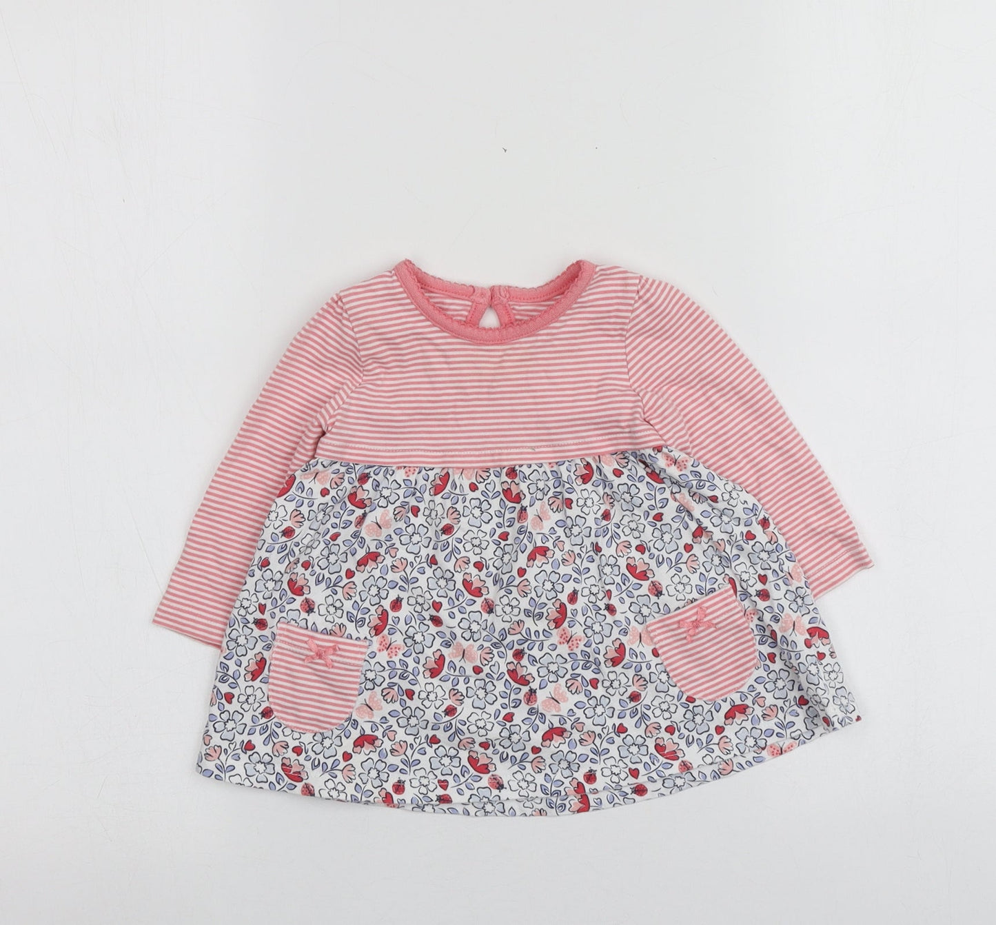 F&F Girls Pink Geometric 100% Cotton Basic T-Shirt Size 3-6 Months Round Neck
