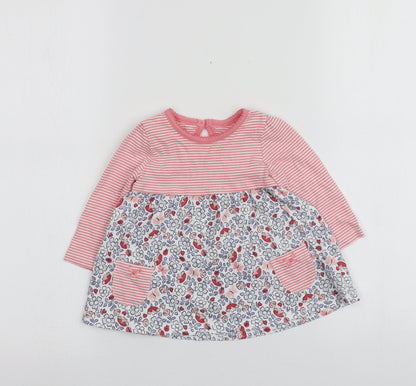 F&F Girls Pink Geometric 100% Cotton Basic T-Shirt Size 3-6 Months Round Neck