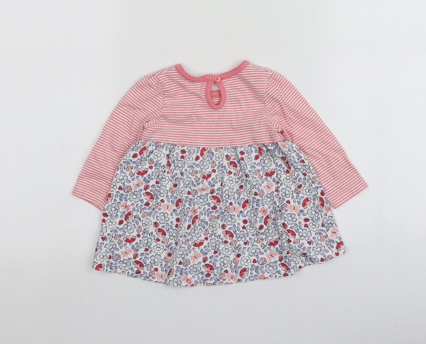 F&F Girls Pink Geometric 100% Cotton Basic T-Shirt Size 3-6 Months Round Neck