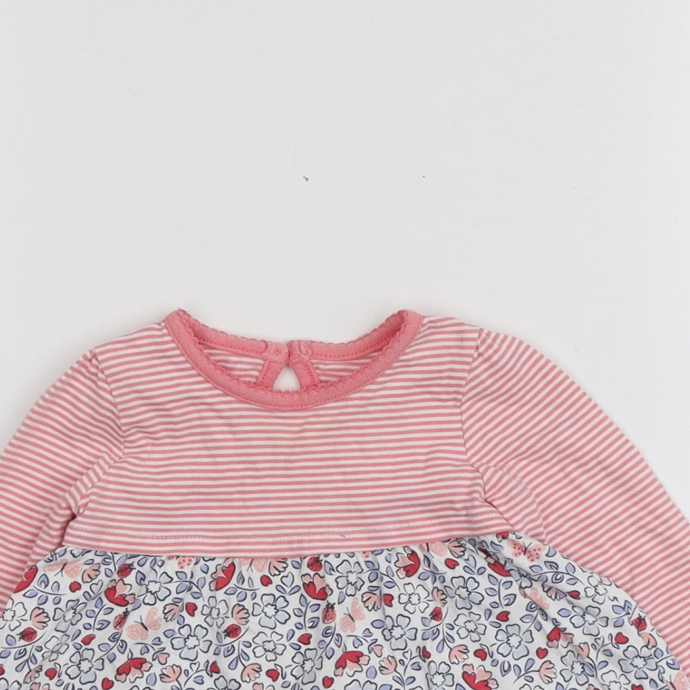 F&F Girls Pink Geometric 100% Cotton Basic T-Shirt Size 3-6 Months Round Neck