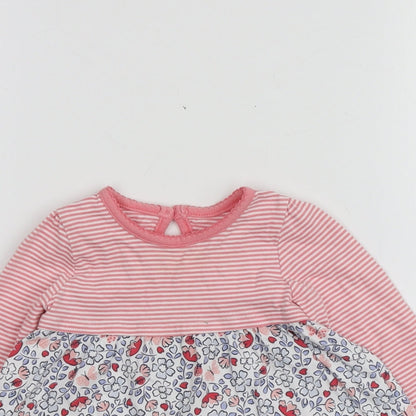 F&F Girls Pink Geometric 100% Cotton Basic T-Shirt Size 3-6 Months Round Neck
