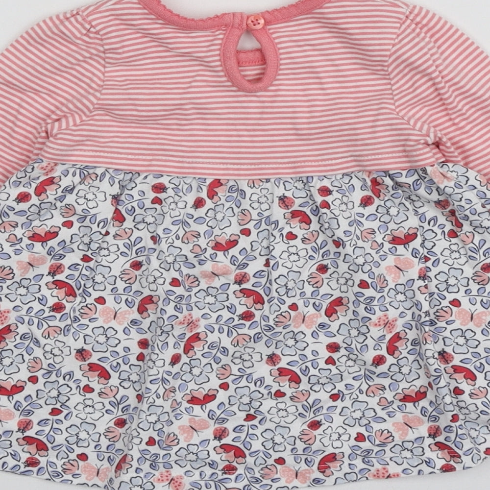 F&F Girls Pink Geometric 100% Cotton Basic T-Shirt Size 3-6 Months Round Neck