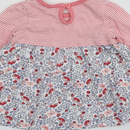 F&F Girls Pink Geometric 100% Cotton Basic T-Shirt Size 3-6 Months Round Neck