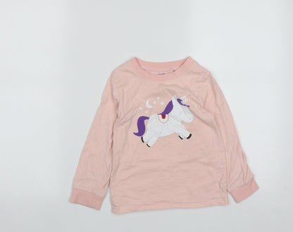 WinZero Girls Pink  Cotton Basic Casual Size 5 Years Round Neck  -  Unicorn Print