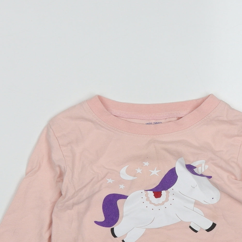 WinZero Girls Pink  Cotton Basic Casual Size 5 Years Round Neck  -  Unicorn Print