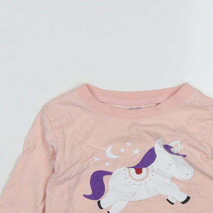 WinZero Girls Pink  Cotton Basic Casual Size 5 Years Round Neck  -  Unicorn Print