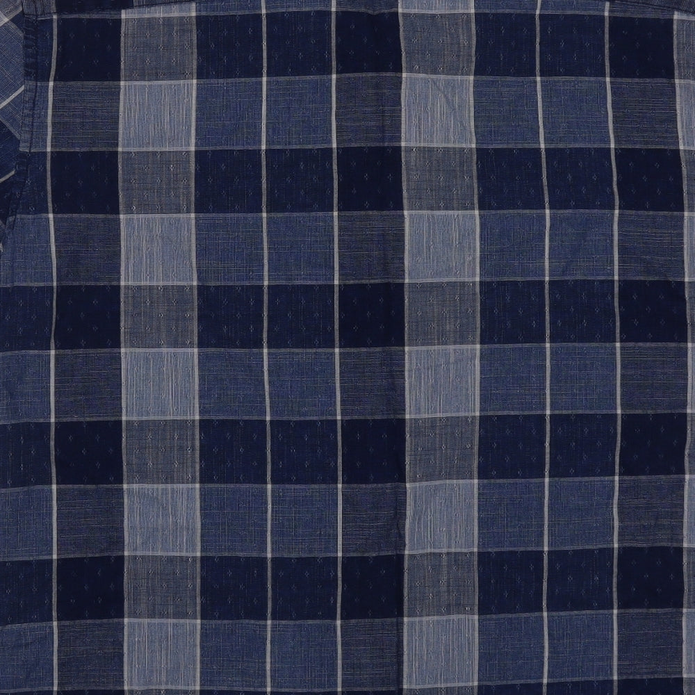 George Mens Blue Plaid Cotton  Button-Up Size L Collared Button
