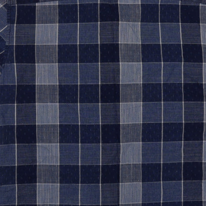 George Mens Blue Plaid Cotton  Button-Up Size L Collared Button