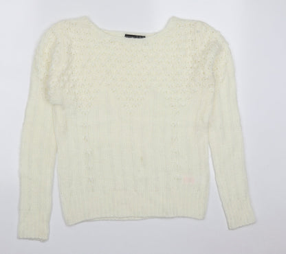 Primark Womens White Scoop Neck  Acrylic Pullover Jumper Size 8